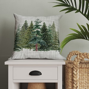 Cuscino di tendenza, cuscino di dimensioni personalizzate, federa con zampe di pino nella neve, 18x18, cuscino con cerniera, arredamento natalizio, cuscino per divano