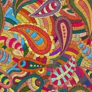 Colorful Paisley Upholstery Fabric | Embroidery Effect Furniture, Chair, Curtain, Sofa, Sewing Fabric, Drapery, Pillow, Decorative Fabric
