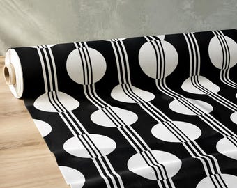 Black and White Fabric by the Yard, Geometric Polka Dot Print, Mid Century Modern Decor