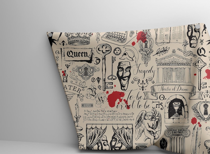 Vintage Theater Gothic Fabric – Drama & Tragedy Print Textile for DIY Home Projects image 1