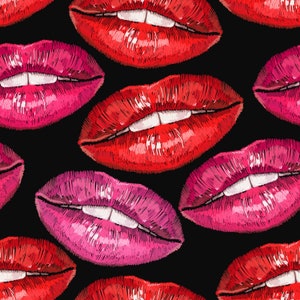 Sexy Lips Fabric | Red Lips Fabric | Pink Lips Fabric | Upholstery Fabric | Polyester Fabric | Sewing Fabric | Embroidery Effect Fabric