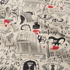 Vintage Theater Gothic Fabric – Drama & Tragedy Print Textile for DIY Home Projects image 7
