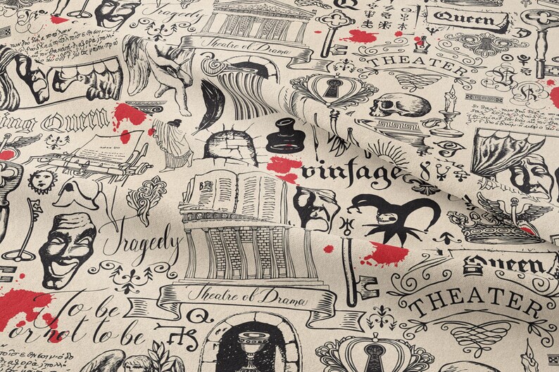 Vintage Theater Gothic Fabric – Drama & Tragedy Print Textile for DIY Home Projects image 7