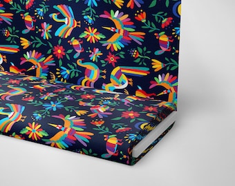 Mexican Otomi Fabric: Colorful Birds Polyester Sewing Fabric