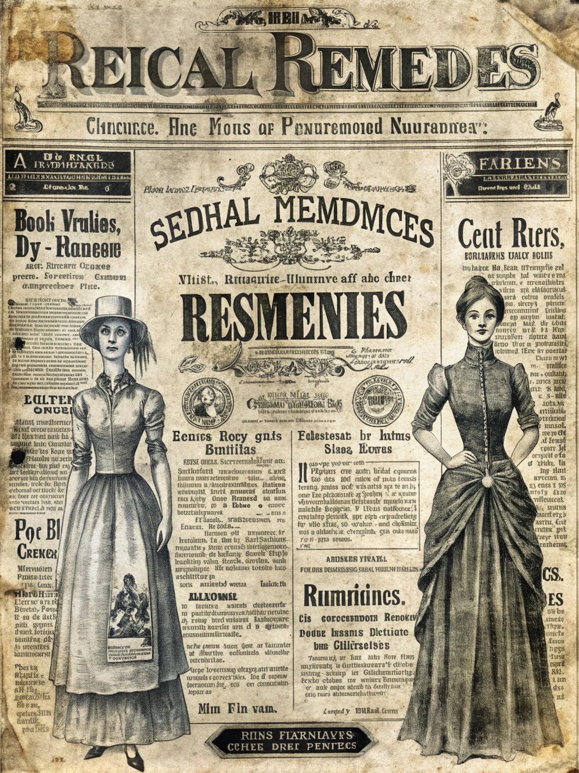 Vintage Newspaper Collage Panels – Antique Bicycle & Fashion ...