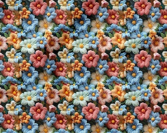 Embroidered Effect 3D Floral Digital Print Fabric - Boho Cottagecore Fabric by the yards