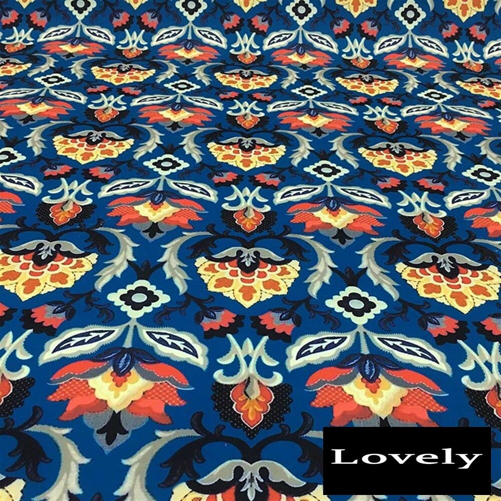 Navy Blue Paisley fabric Big flowers Print Fabric Home | Etsy