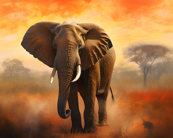 Elephant Savannah Fabric Panel: Upholstery & Wall Art