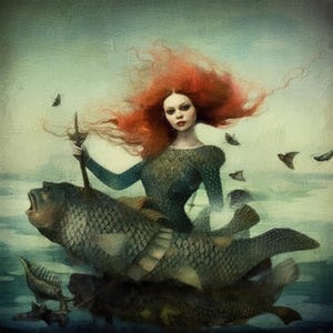 Paneelstof surrealistisch zeemeermin: bekleding, muurkunst, woondecoratie