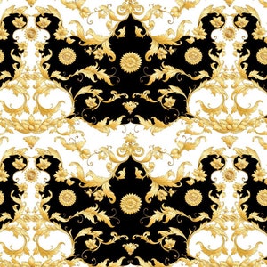 Ornamental Baroque Fabrics | Damaks Fabric Golden and Black Print Fabric | Chair Upholstery | Polyester Fabric | Curtain | Upholstery Fabric