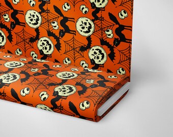 Halloween Fabric: Black Cat, Pumpkin, Spider Print - Microfiber PES