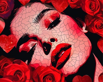 Pop Art Woman Panel Fabric: Valentine's Day Poster, Pillow, Chair Upholstery