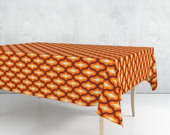 Toalha de mesa moderna de meados do século: decoração de mesa com flores geométricas laranja retrô