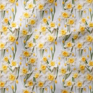 Daffodil Floral Fabric: Embroidered Effect Spring Print