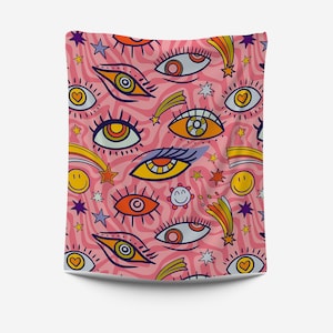 Evil Colorful hand-drawn Eyes Fabric | Geometric Fabric | Polyester | Home Textile Product | Upholstery fabric| Bag| Furniture Drapery Sofa