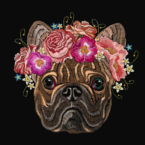 Französische Bulldogge Gesicht Stoff Panel mit Stick-Effekt | Kissen | Posterstoff | Block Stoff | Stuhlfüllung | 45*45cm | 70x70cm