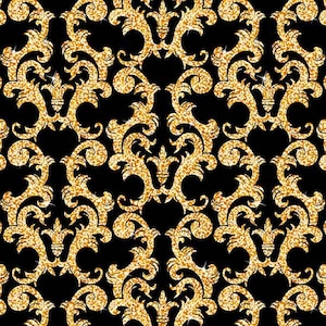 Ornamental Damask Fabrics Black and Gold Damask Print Fabric Chair ...
