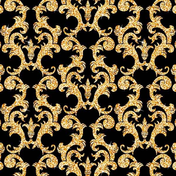 Ornamental Damask Fabrics | Black and Gold Damask Print Fabric | Chair Upholstery | Polyester Fabric | Curtain | Upholstery Fabric