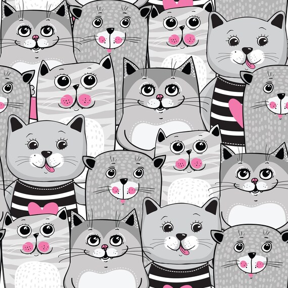 Kawaii Cat Fabric, Wallpaper and Home Decor