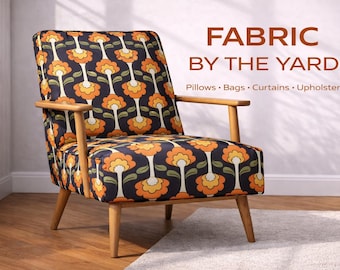Retro Flower Pattern Fabric – 70s Groovy Floral Print Material for DIY Sewing, Home Décor & Craft Projects