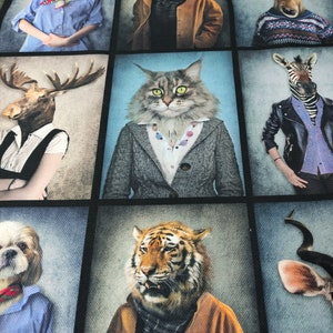 Tkanina obiciowa Animals Heads na jardy, tkanina dekoracyjna do domu w stylu pop art, tkanina do wewnątrz i na zewnątrz, tkaniny PES | Dekoracje dla dzieci, materiały na torby, szycie