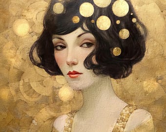 Golden Gatsby Fabric Panel: Vintage Art Deco Woman Print