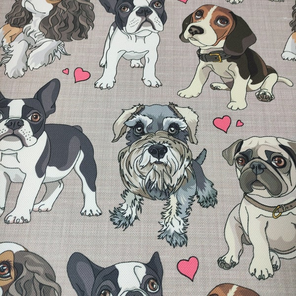 The effect of gray kittens on french bulldog, cartoon puppies, Doggy , Beagle Puppy Face Fabric by the yards | Upholstery PES Kids Decor