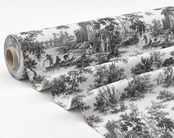 Toile de Jouy Fabric by the Yard, Black White French Country Scenic Print, Vintage Home Decor