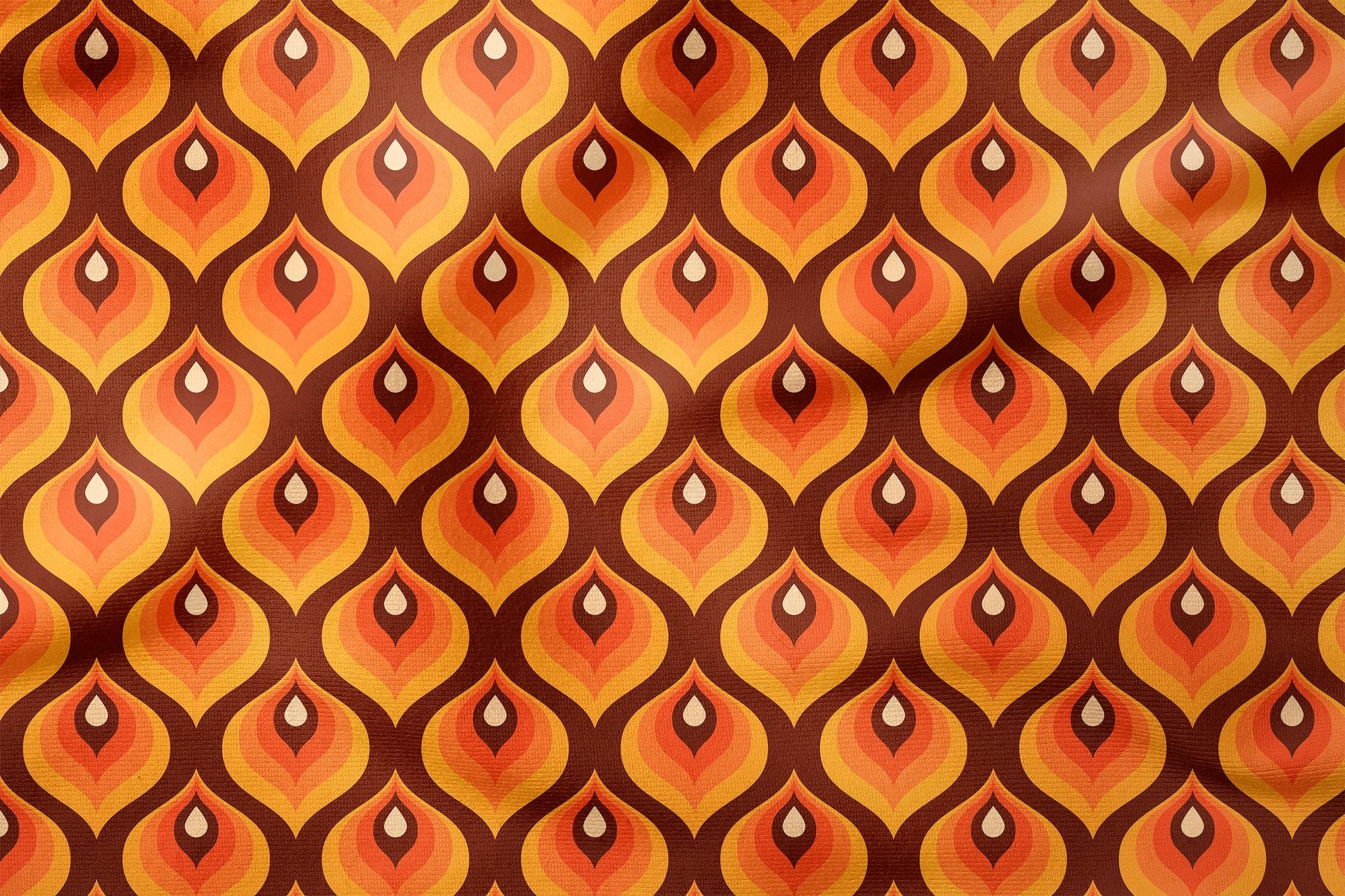 1点物⭕️お安く!◎Custom Vintage Fabric◎AR 9.75 Retro Amber Drop Pattern – Warm Mid-century Geometric Fabric | 143