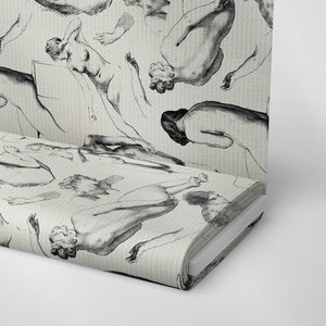 Anatomie des menschlichen Körpers Fabric | Möbel Drapierung Sofa Tasche Kissen Material | Trend Nähstoff | Bleistiftzeichnung des menschlichen Körpers | PES
