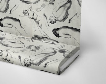 Anatomy Fabric: Human Body Pencil Drawing, Upholstery Sewing Material