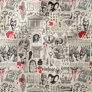 Vintage Theater Gothic Fabric – Drama & Tragedy Print Textile for DIY Home Projects image 8
