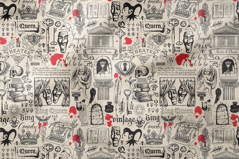 Vintage Theater Gothic Fabric – Drama & Tragedy Print Textile for DIY Home Projects image 8