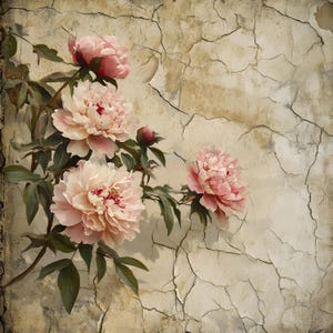 Shabby Chic Peony Fabric Panel: Vintage Floral Print, Wall Art