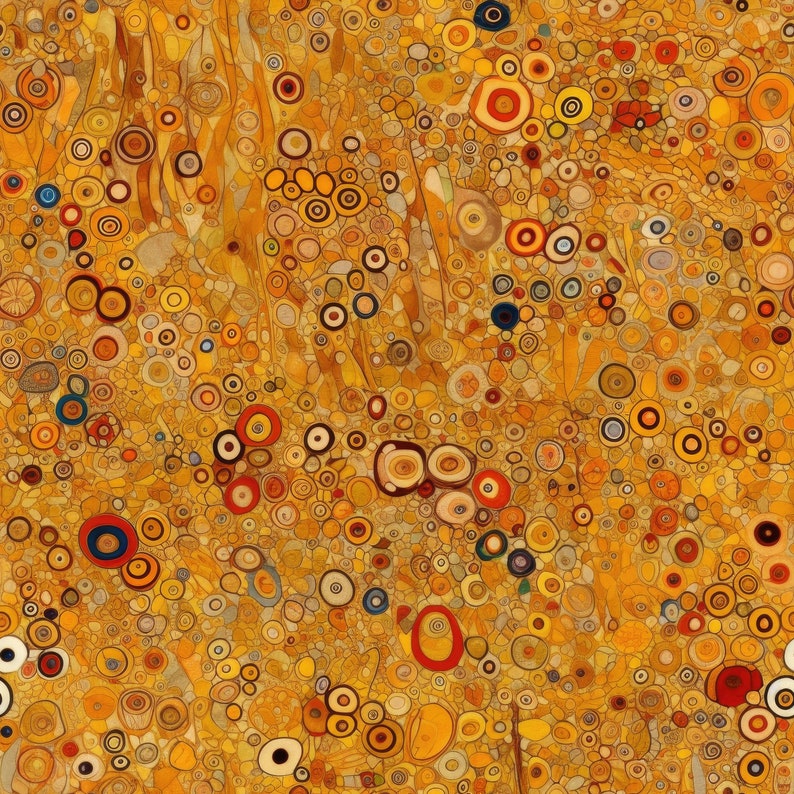 Puede incluir: Impresi&oacute;n de arte abstracto con un patr&oacute;n colorido de c&iacute;rculos y puntos sobre un fondo amarillo.