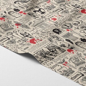 Vintage Theater Gothic Fabric – Drama & Tragedy Print Textile for DIY Home Projects image 3