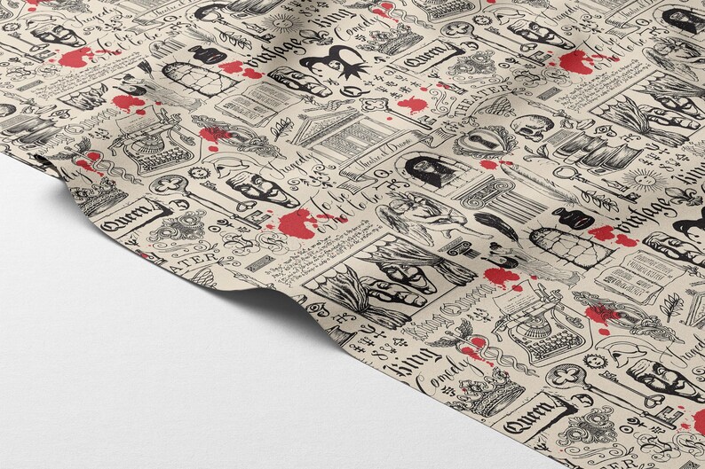 Vintage Theater Gothic Fabric – Drama & Tragedy Print Textile for DIY Home Projects image 3