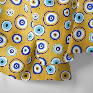 hand-drawn evil eye beads on oil sevens background ,eyes Fabric | Geometric Fabric | PES | Upholstery fabric| Bag| Furniture Drapery Sofa
