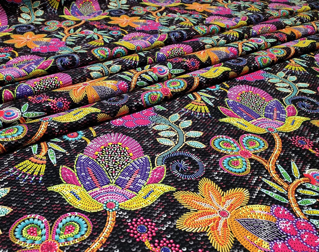 Paisley Multicolor With Sequin Effect Polyester Print Fabric Drapery ...