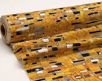 Abstracte gouden stof op maat gesneden, modern geometrisch patroon, zwart-wit artistieke woondecoratie