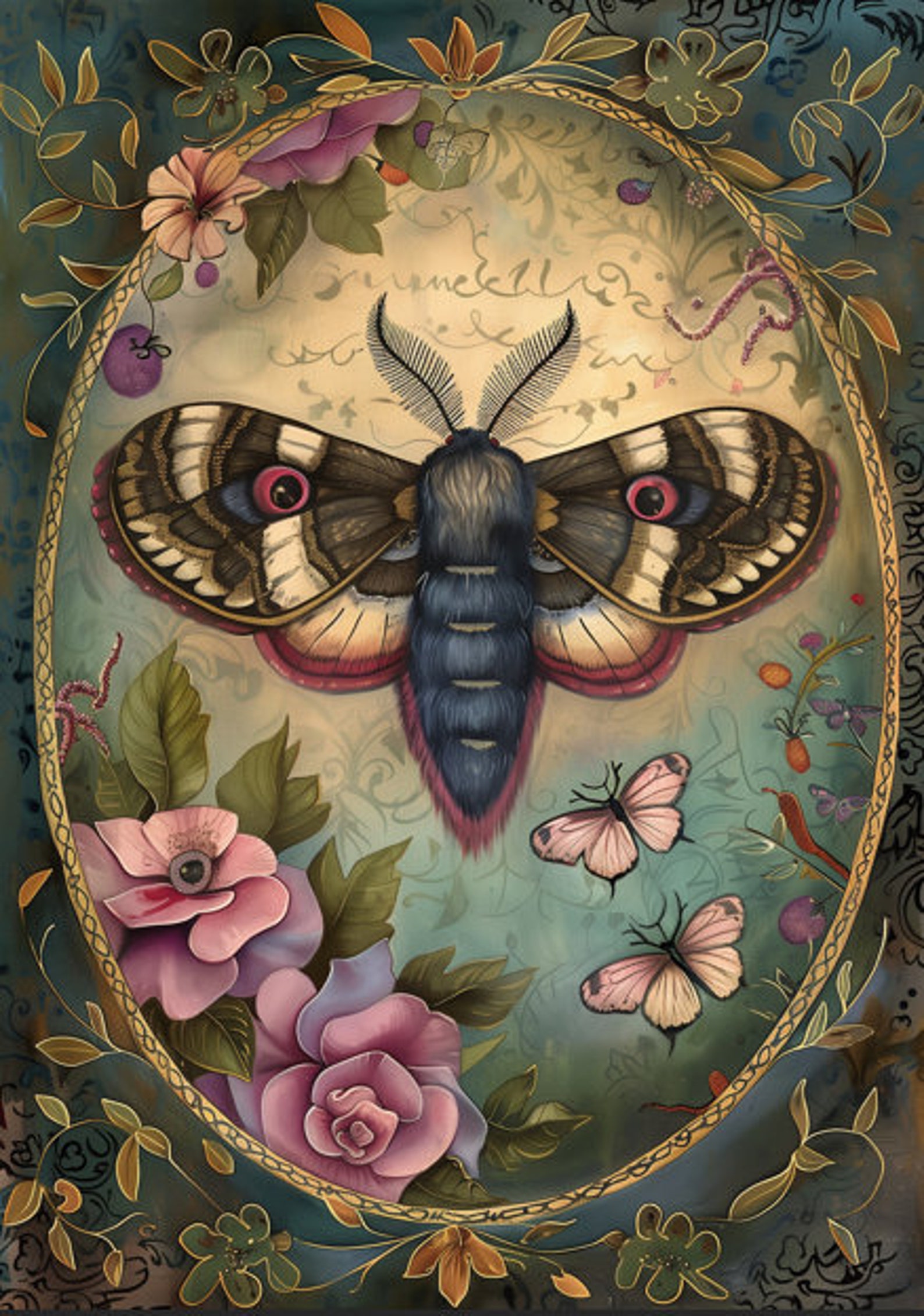 Victorian Botanical Moth Print Fabric: Vintage Style Wall Art - Etsy