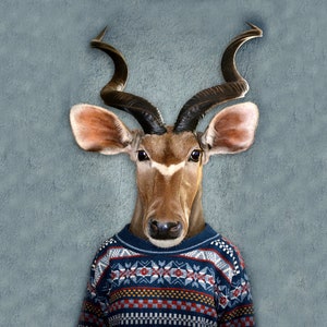 Deer Animal Portrait with Human Body Fabric Poster