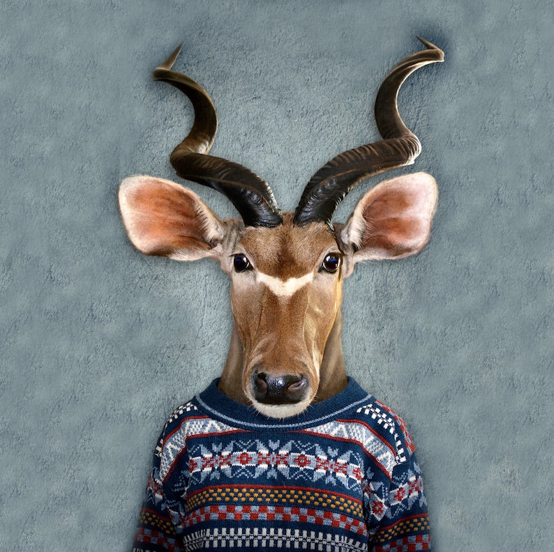 Deer Animal Portrait with Human Body Fabric Poster