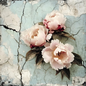 Shabby Chic Peony Fabric Panel: Vintage Floral Print, Upholstery Fabric