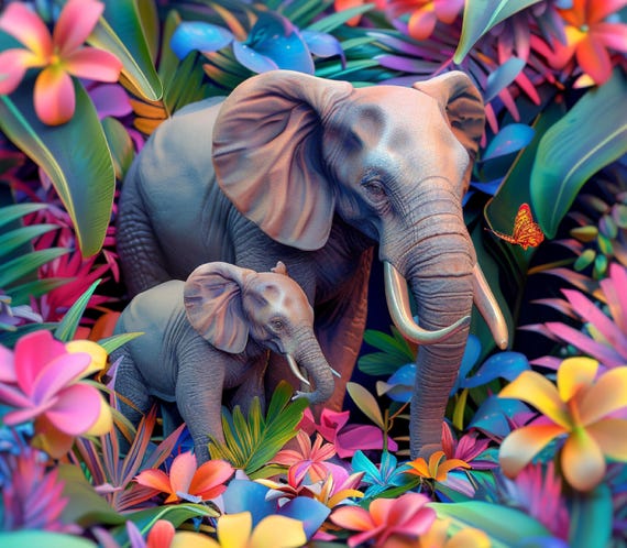 Elefanten Mama und Baby Stoff Panel: Tier Wand Kunst, Stuhl