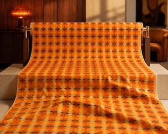 Printed Retro Geometric Fabric by the Yard, 70s Orange Groovy Mid Century Modern Decor