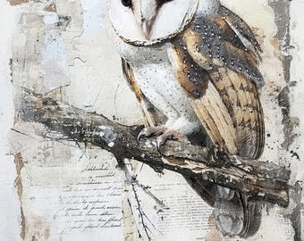 Vintage Barn Owl Fabric: Rustic Polyester Print, Nature-Inspired Sewing Material