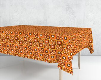 Toalha de mesa moderna de meados do século: decoração retrô com flores geométricas laranja