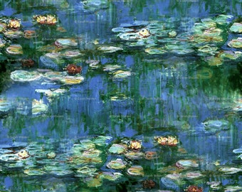 Claude Monet Water Lilies Fabric Panel: Art Upholstery, Home Decor