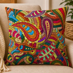 Colorful Paisley Digital Print Fabric, Embroidery Look Boho Upholstery Fabric By The Yard